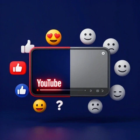 3d-rendered split-screen YouTube player showing dramatic contrast in engagement with and without AI captions, enhanced with expressive icons and bold lighting.