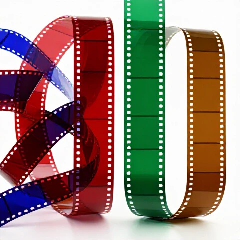 Split scene showing a messy, chaotic filmstrip transforming into a smooth, flawless filmstrip on a bright background.