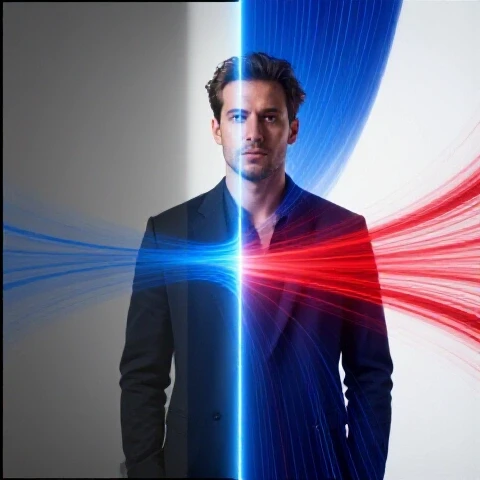 Split-image showing a dull, grainy video frame transitioning into a vibrant, high-definition scene with a bright digital glow effect.