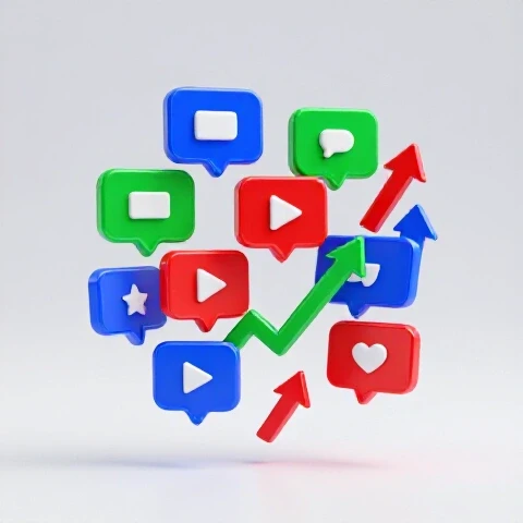 Glowing comment bubbles and feedback icons transforming into upward arrows surrounded by bright white light, symbolizing audience-driven YouTube growth.