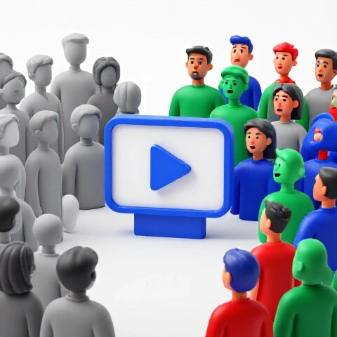 A dynamic split scene showing abstract grayscale audience shifting to vibrant colors, symbolizing evolving engagement.
