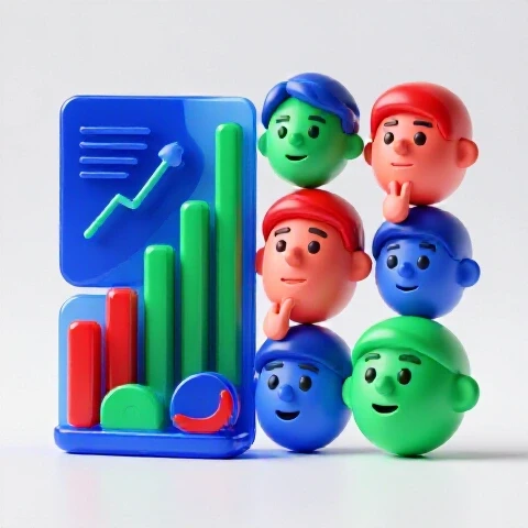 Split-screen of vibrant data charts contrasted with expressive stylized face icons on a luminous background.
