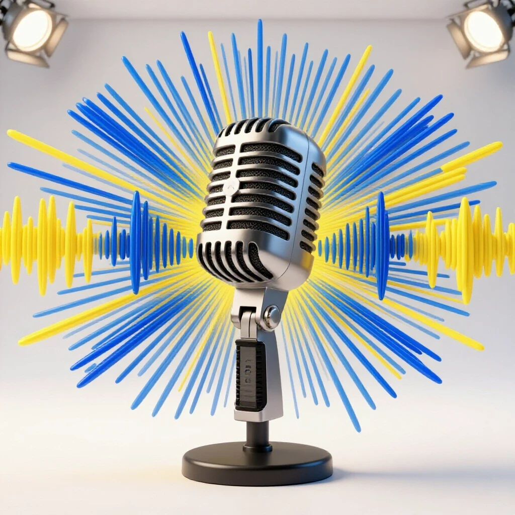 A vintage microphone surrounded by vibrant sound wave patterns against a bright, clean background for YouTube content.