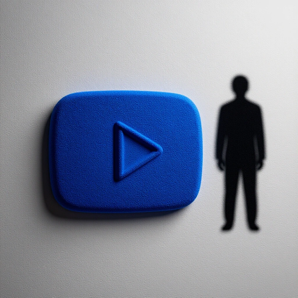 Vibrant YouTube play button contrasted with a shadowy abstract representation of a subliminal message, evoking curiosity.