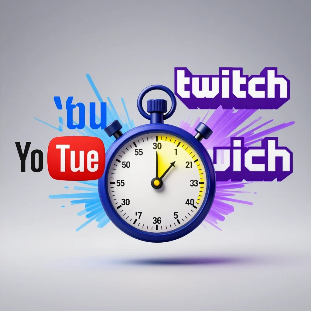 A split-screen image showing vibrant YouTube and Twitch logos with a prominent stopwatch illustrating the 5-second rule.