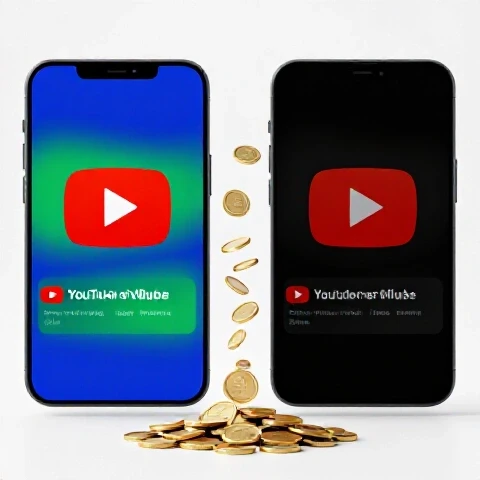 Two contrasting video thumbnails linked by rising streams of coins, symbolizing different revenue outcomes.