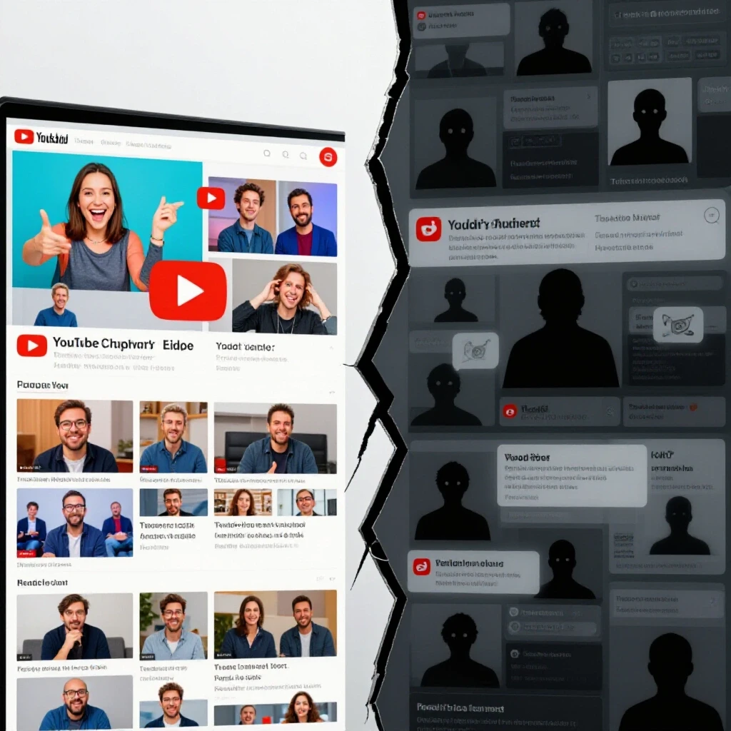 A split image contrasting the vibrant YouTube interface against a chaotic Reddit forum, symbolizing different online cultures.