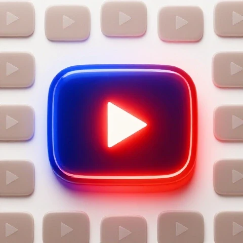 Glowing vibrant video thumbnail icon stands out at center among dull thumbnails on bright studio background