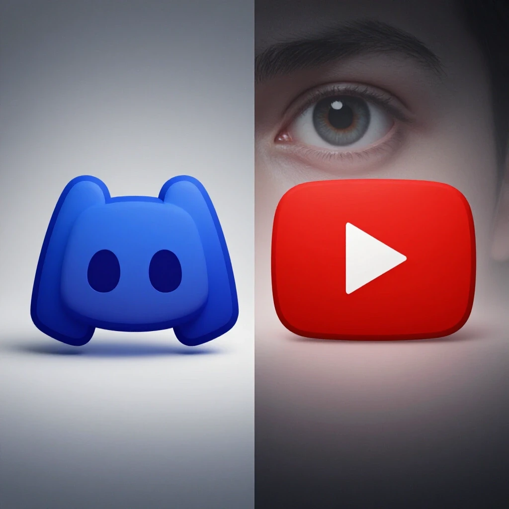 A split-screen image featuring a large Discord logo and a vibrant YouTube play button symbolizing integration.