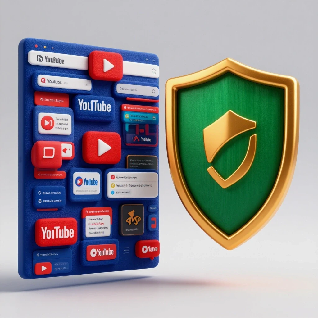 Visual comparison between cluttered YouTube ads and a serene ad-free browsing experience with Brave browser protection.