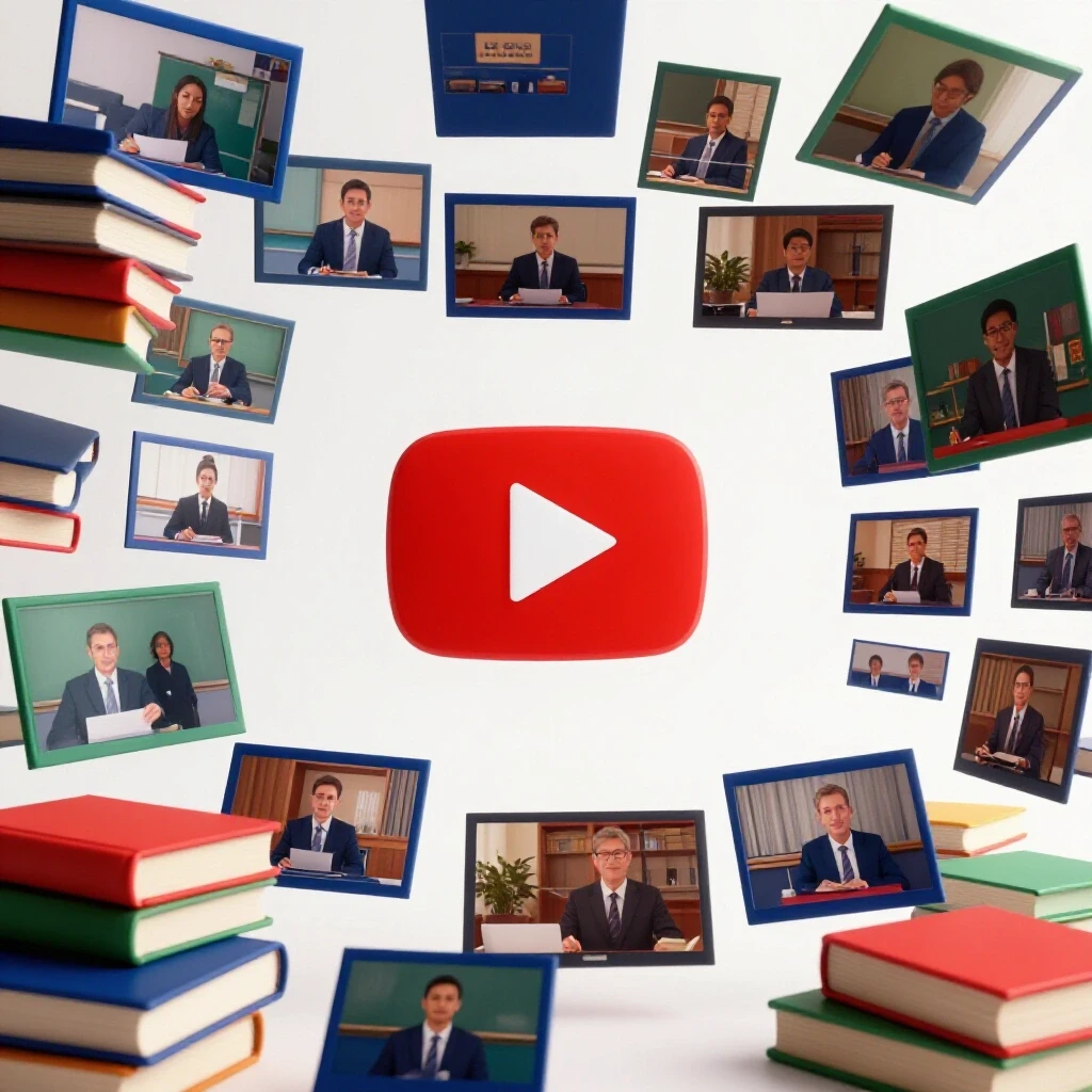 A vibrant 3D image juxtaposing a YouTube play button with books morphing into video frames, highlighting digital learning.