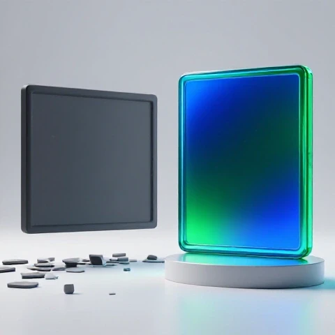 Split scene showing a dull, cluttered video thumbnail on one side and a vibrant, glowing thumbnail on the other, both on a bright background.