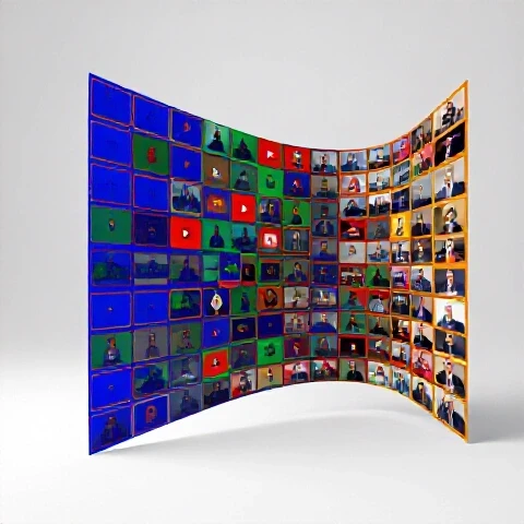 Chaotic clashing YouTube thumbnails blending into a harmonious unified flow on a bright background