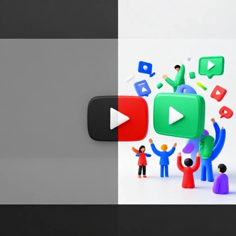 Dramatic split-scene showing a dull gray YouTube trailer transforming into a vibrant, colorful and engaging video scene.
