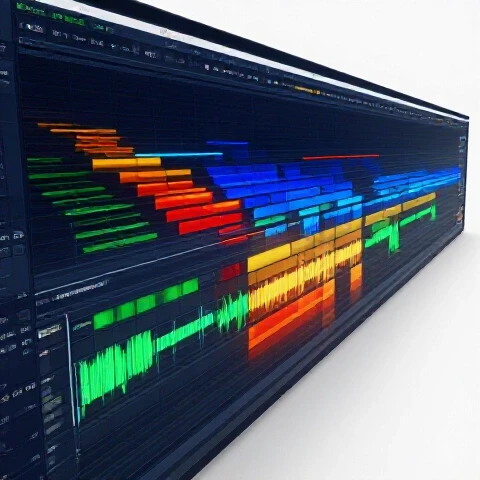 Dynamic sequence of a video editing timeline transforming from cluttered to sleek and organized on a bright background.