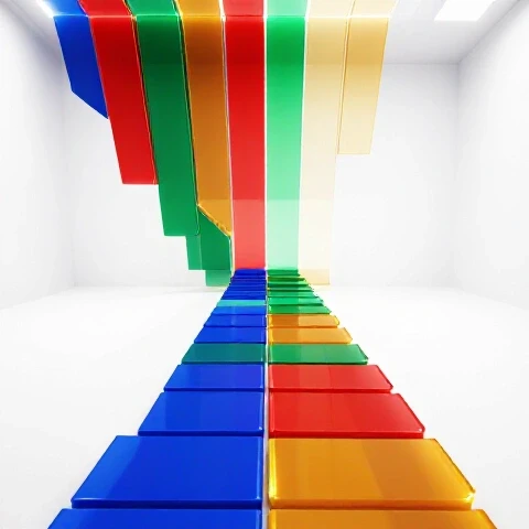 Vibrant segmented video timeline with glowing highlights suggesting dynamic strategic video cuts