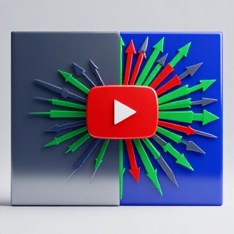 Split scene with a dull video thumbnail on one side and a bright, arrow-surrounded thumbnail on the other highlighting transformation.