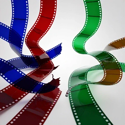 Dynamic split scene showing cluttered, rough film strips transforming into smooth, seamless video editing in vibrant colors.