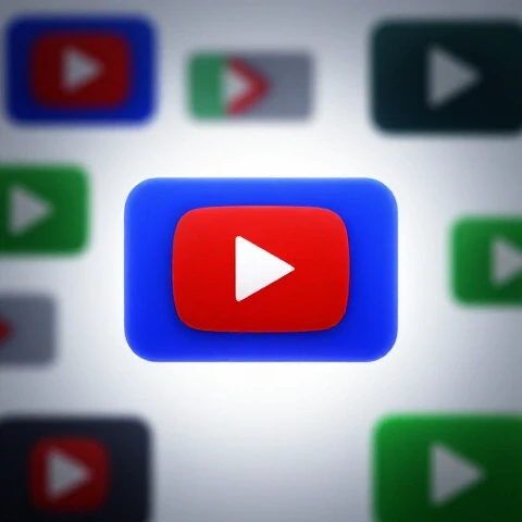 A vivid video thumbnail illuminated by a spotlight, surrounded by blurred thumbnails on a bright white background.