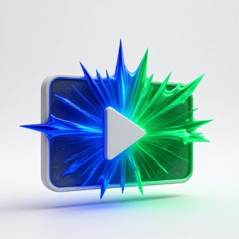 Bright electrifying spark revives a faded video thumbnail on a clean white studio background