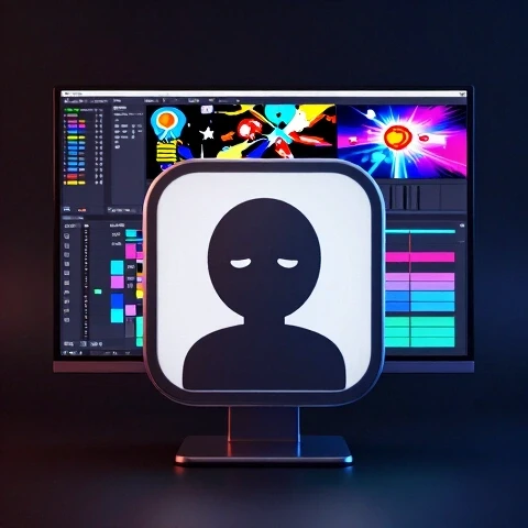 3D-rendered image of a chaotic video editing timeline spilling with bold effects, contrasted by a bored, abstract digital viewer on a screen, symbolizing overediting's negative impact on YouTube engagement.