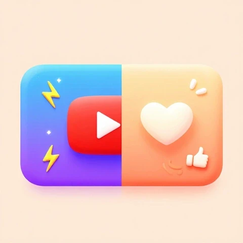3D-rendered image of a split YouTube thumbnail, half flashy and exaggerated with bright colors, half authentic and inviting with soft tones, centered and clean.