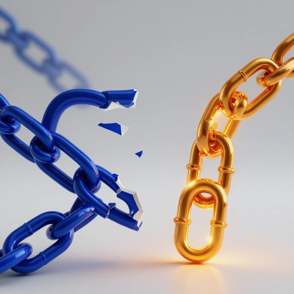 A striking visual of a broken chain link and a glowing intact link symbolizing YouTube channel recovery.