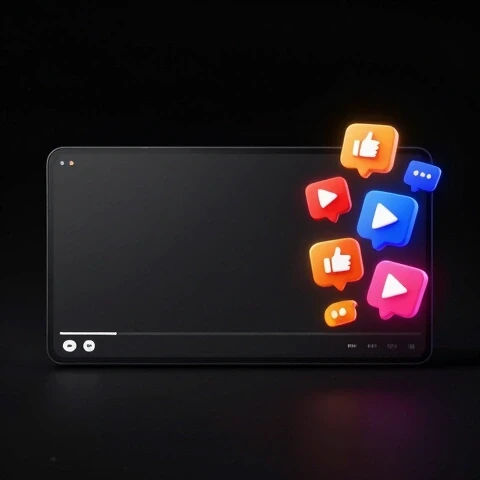 3D split-scene showing a dull, faded YouTube interface on one side and vibrant, engaged activity icons on the other.