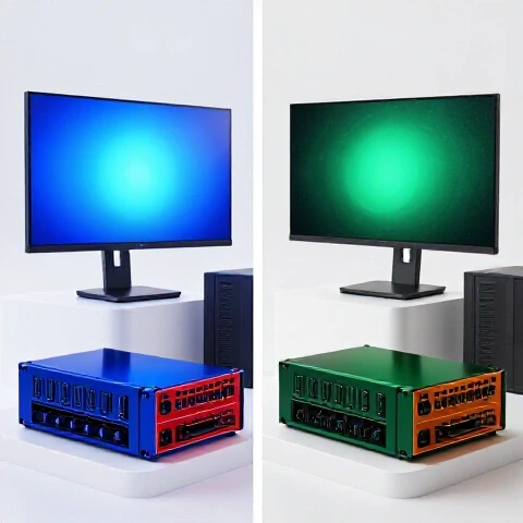Split-scene of premium editing gear, one side pristine, the other subtly restored, on a bright background.