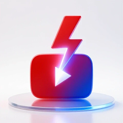 A faded video thumbnail icon illuminated by a vivid lightning bolt on a glossy surface, symbolizing revival.