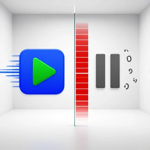 Dramatic split scene showing a vibrant dynamic video timeline versus a long dull timeline to illustrate YouTube script length impact.