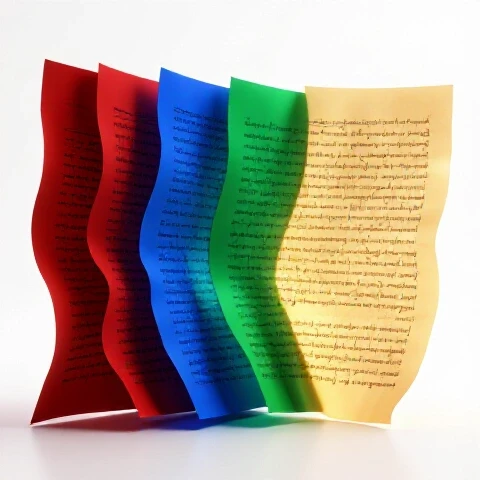 A series of script pages transform from crumpled, rough drafts into polished, luminous screenplays on a bright background.