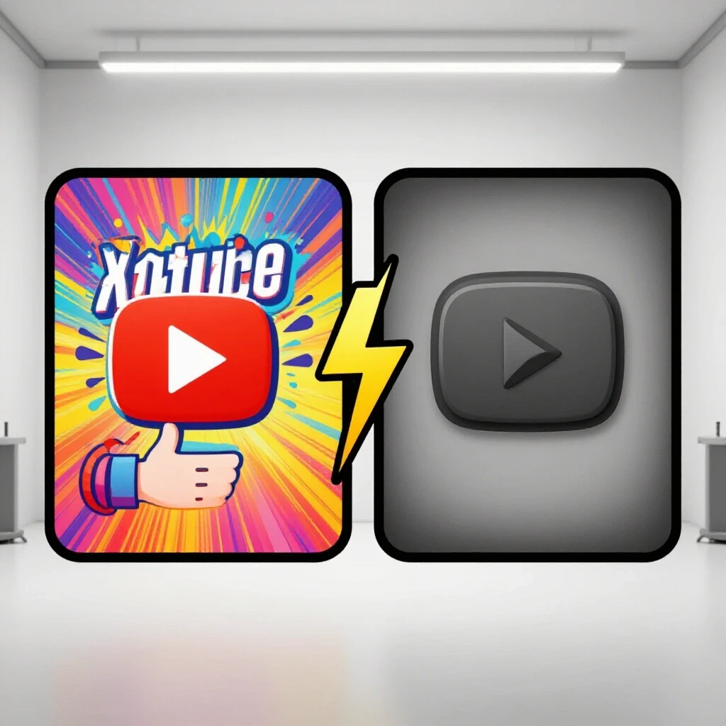A split-screen image showing a vibrant YouTube channel icon contrasted with a dull one, featuring a lightning bolt in between.
