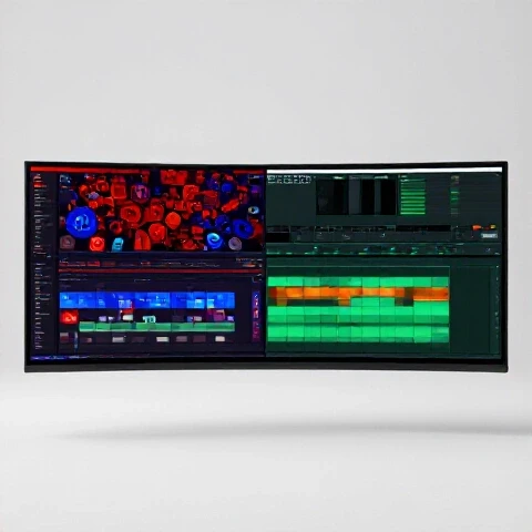 Split-scene showing a cluttered video editing timeline transforming into a clean, organized interface on a bright background.