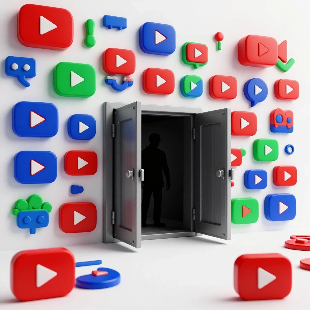 Vibrant trapdoor with YouTube icons symbolizes challenges in licensing on YouTube.