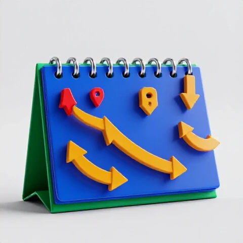 A vibrant calendar filled with colorful checkpoints and dynamic arrows showing a journey of consistent progress.