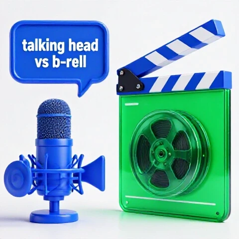 Split-screen image showing a vibrant camera and speech bubble contrasted with a cinematic clapperboard and film reel, set against a bright white background.