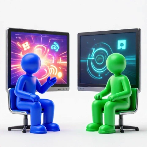 Split-screen showing two vivid viewer avatars with contrasting engagement levels watching the same video.
