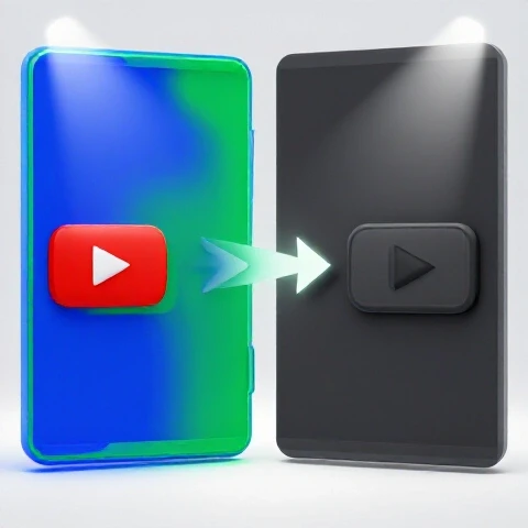 Split-screen of two contrasting YouTube video thumbnails, one vivid and one dull, with dynamic arrows and spotlight effects highlighting comparison.