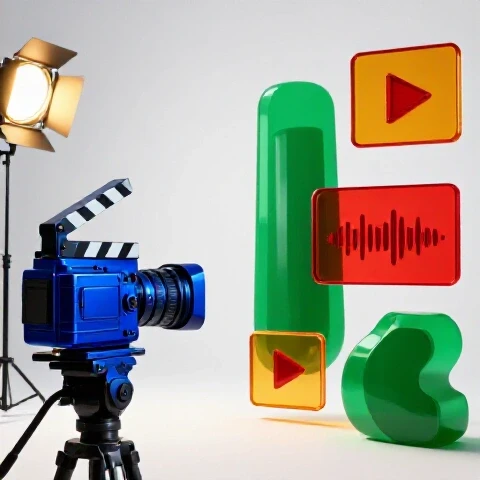 Split-screen showing a classic video setup on one side and an experimental, colorful video scene on the other.