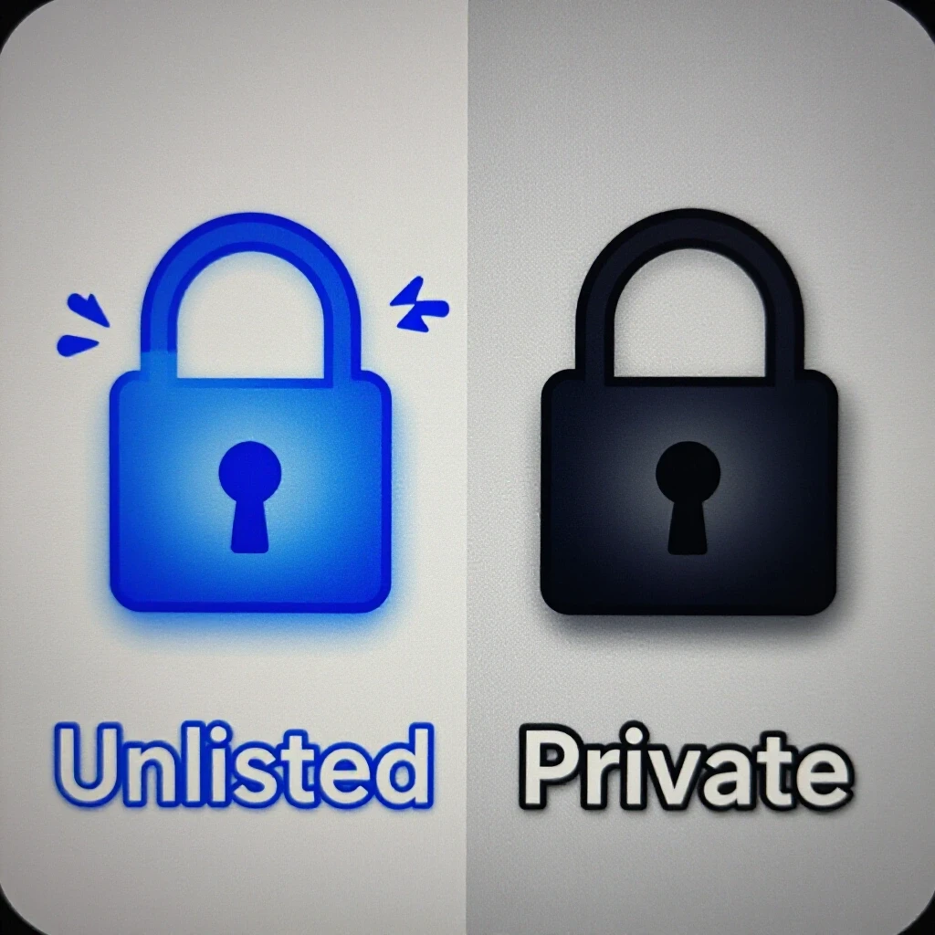 A split-screen image contrasting an open lock for Unlisted YouTube Playlist and a closed lock for Private Playlist.