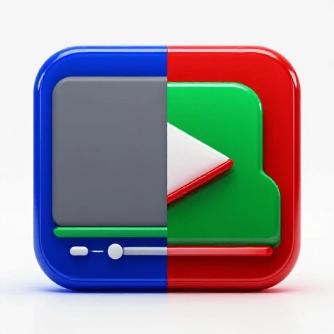 Split-screen of a dull and a vibrant video player icon showing dramatic before-and-after edit contrast.