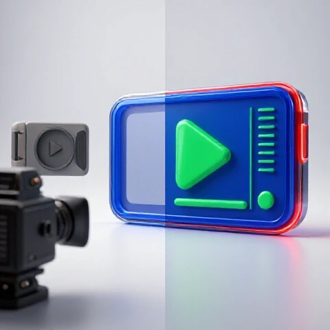Split-screen scene showing a dull old video setup and a vibrant modern video format in stark transformation.