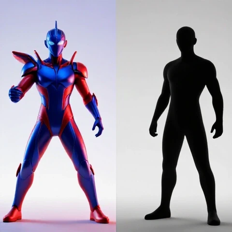 Split-screen of dynamic versus static video openings using vibrant and subdued 3D silhouettes on a bright backdrop.