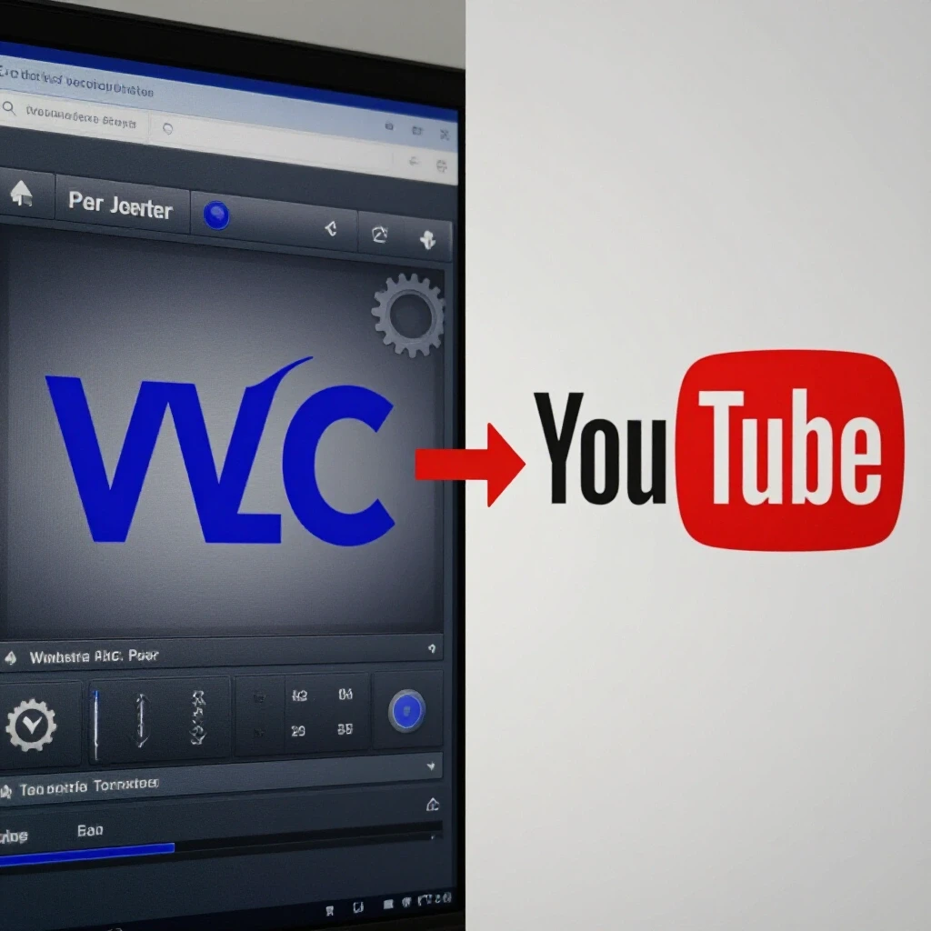 A vibrant split-screen showing a VLC media player interface next to a striking YouTube logo, symbolizing connection and video playback solutions.
