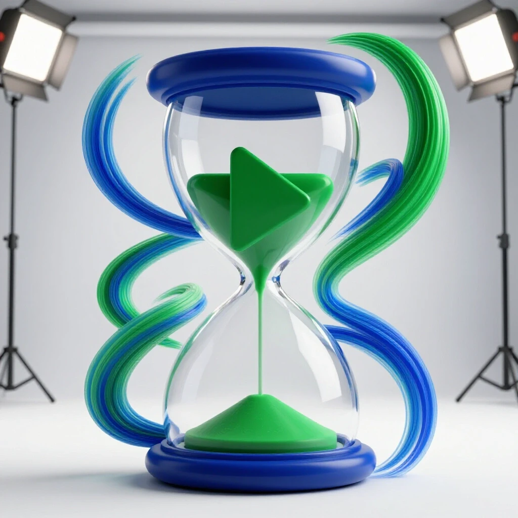 A captivating image of a play button inside a sparkling hourglass, surrounded by vibrant swirling colors, symbolizing excitement for early YouTube premieres.