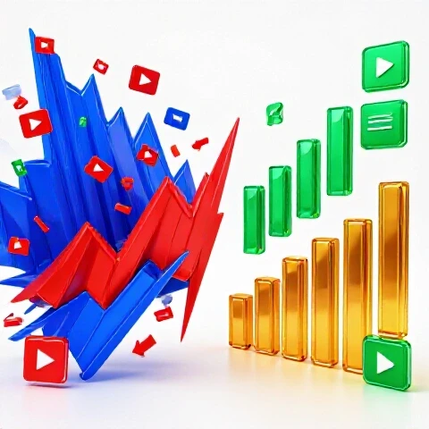 Split scene shows chaotic, tangled charts transforming into clear, upward-trending graphs on a bright white background.