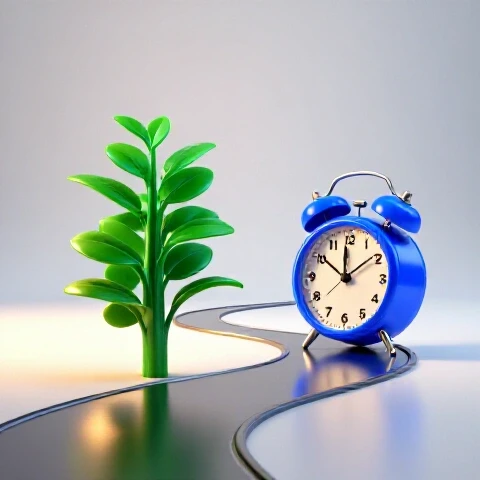 A money plant and clock racing on a winding path with dramatic lighting, symbolizing financial growth race.