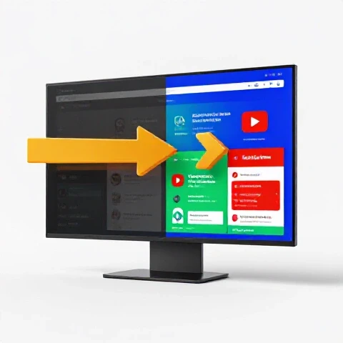 Split-screen transformation showing a dull YouTube channel morphing into a vibrant, modern design with dynamic arrows.