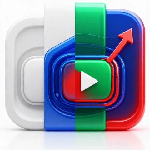 Split-screen of new vibrant YouTube channel graphics and faded old design, joined by dynamic growth graph line.